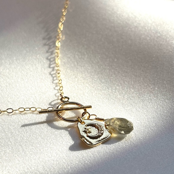 NWT Labradorite Celestial 14K Gold-Fill Dainty Necklace With Toggle Bar - Picture 2 of 3